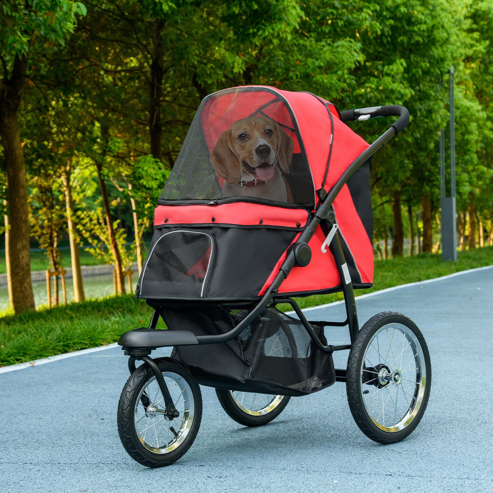 3 Wheel Pet Stroller, For Medium Small Dogs, Foldable Cat Pram | Red