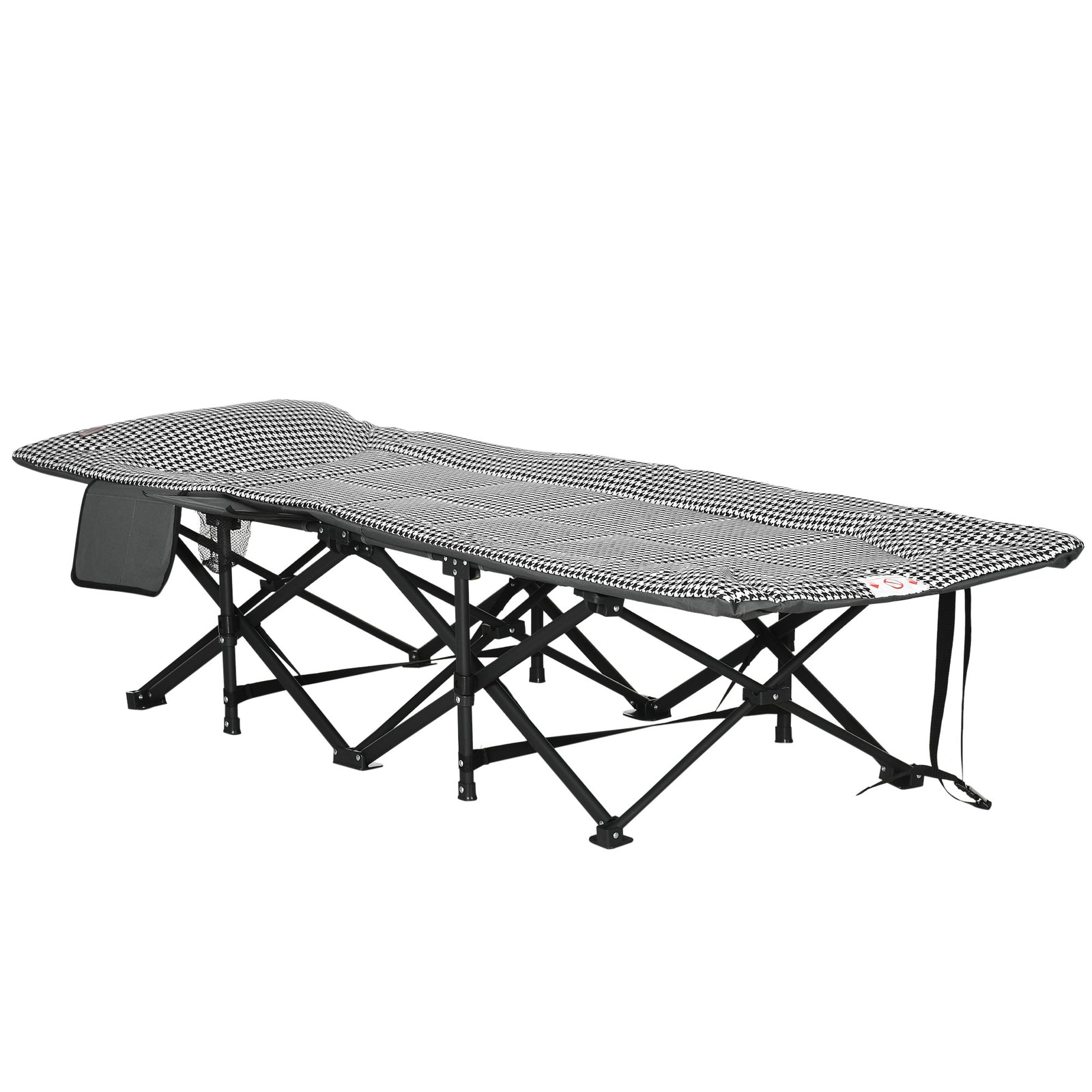 Foldable Camping Bed W/ Padding, Bag, Cup Holder | Black