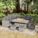 7 Pieces Rattan Furniture Set 50,000 Btu Gas Fire Pit Table
