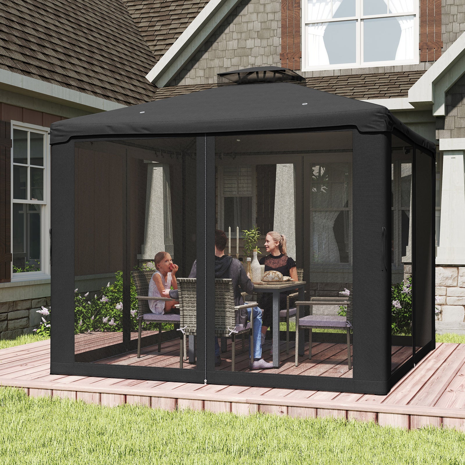 3 X 3 M Metal Gazebo Garden Outdoor 2-tier Roof Marquee | Black