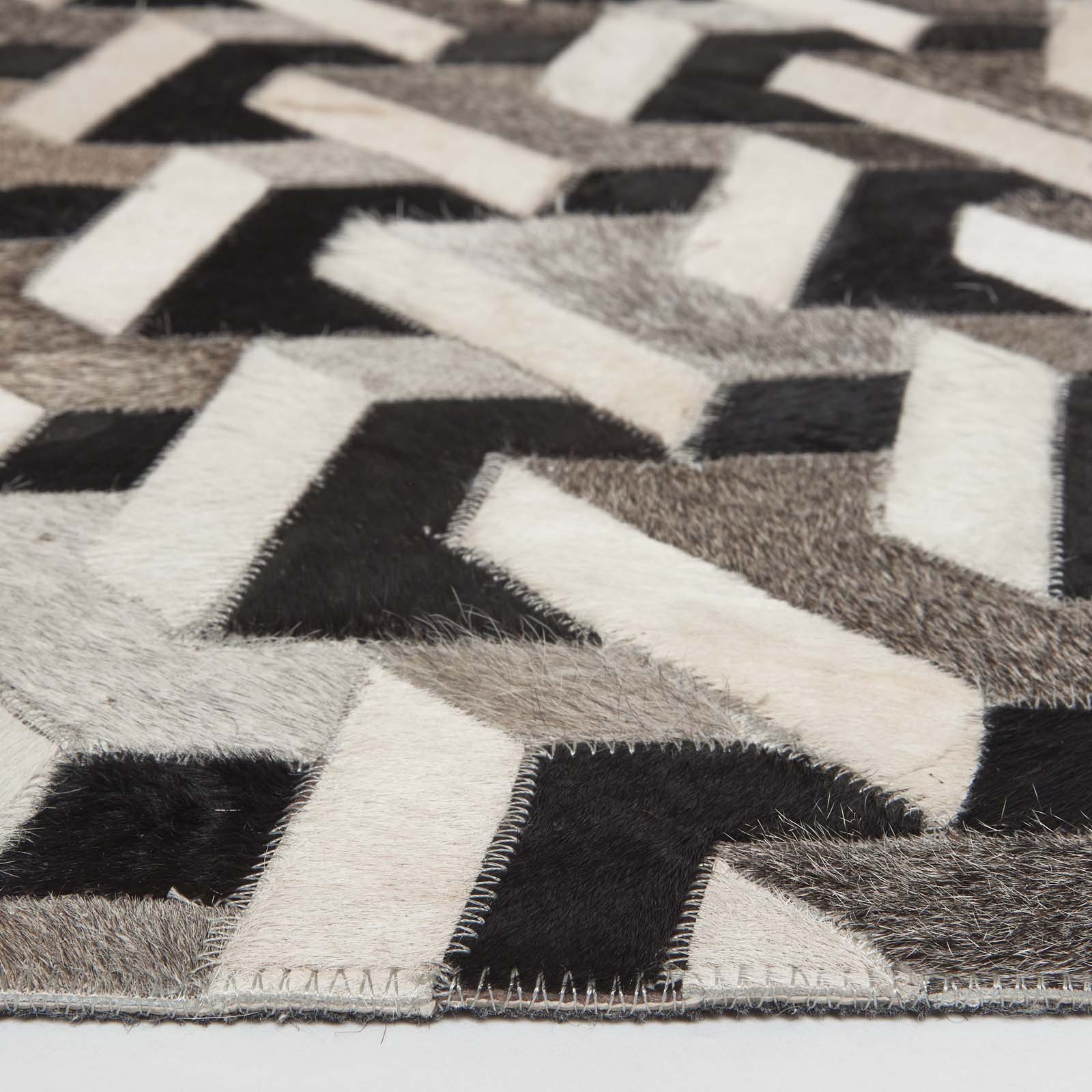 Geometric Leather Rug, 90 X 150 Cm | 150cm x 95cm | Black & Grey