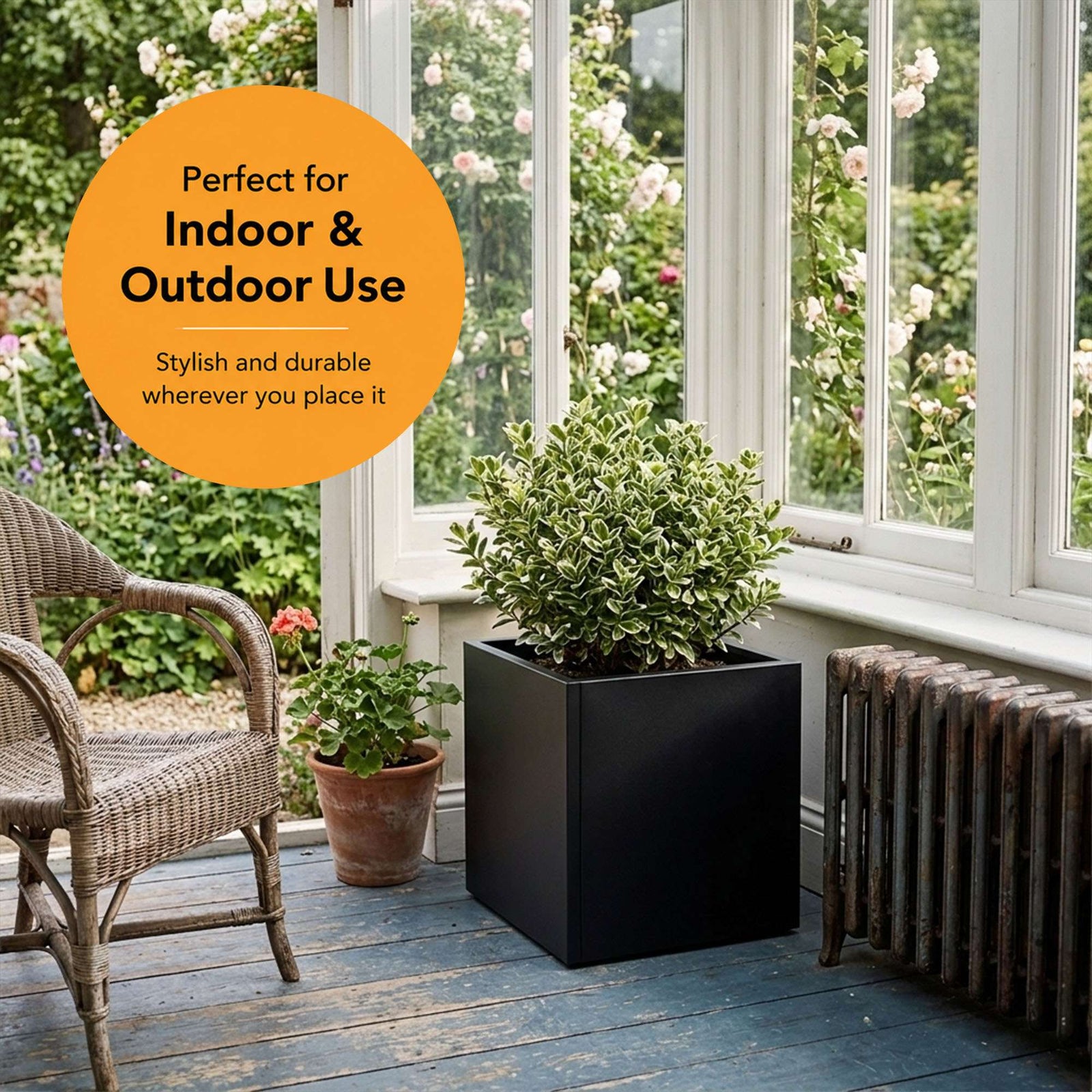 Nicoman Black Metal Cube Planter 50x50x50cm Galvanised Steel Outdoor & Indoor Plant Pot