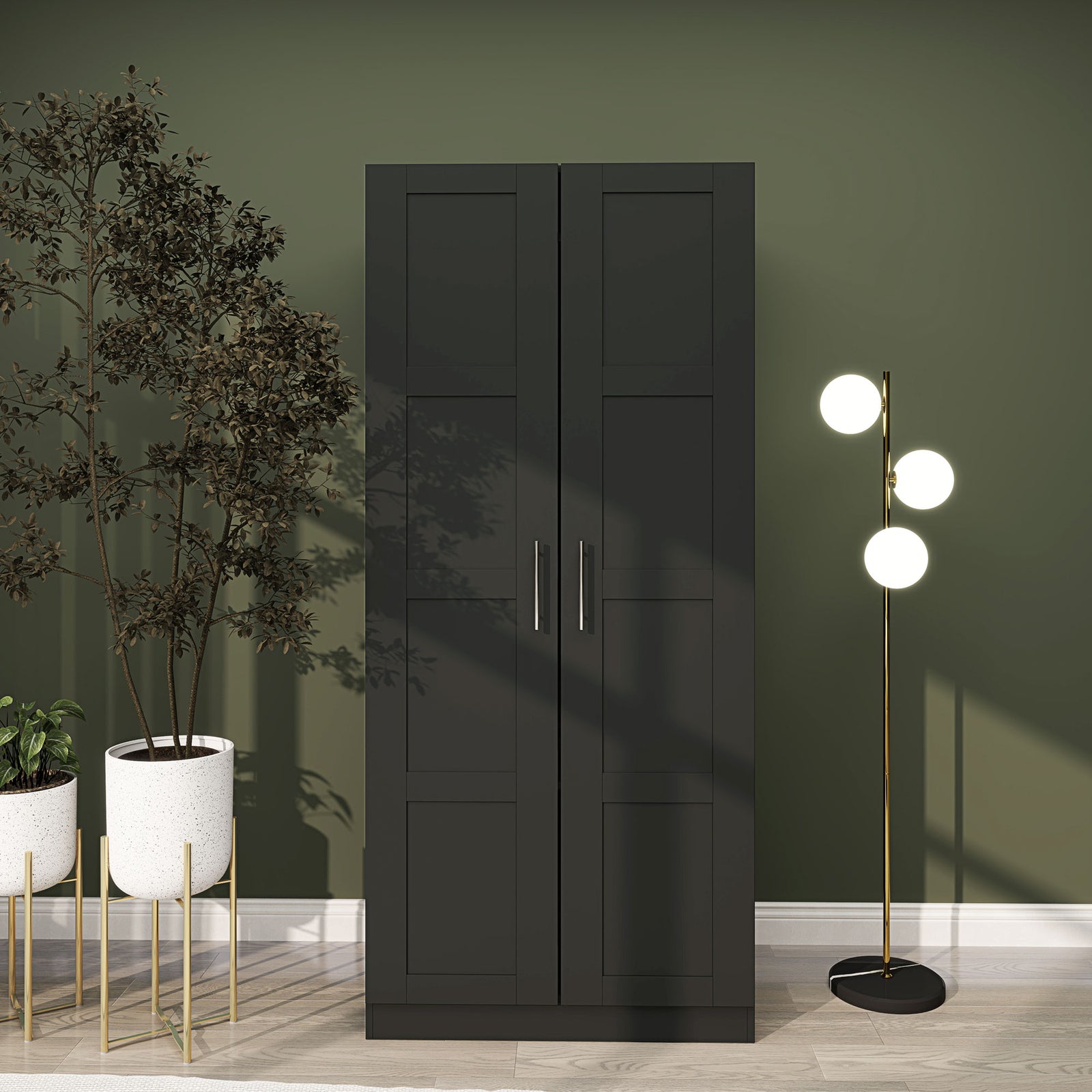 Wardrobe For Bedroom, Double Wardrobe With Hanging Rail | One Size | Black