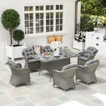 Pe Rattan Garden Dining Set For 6 W/ Seat And Back Cushions