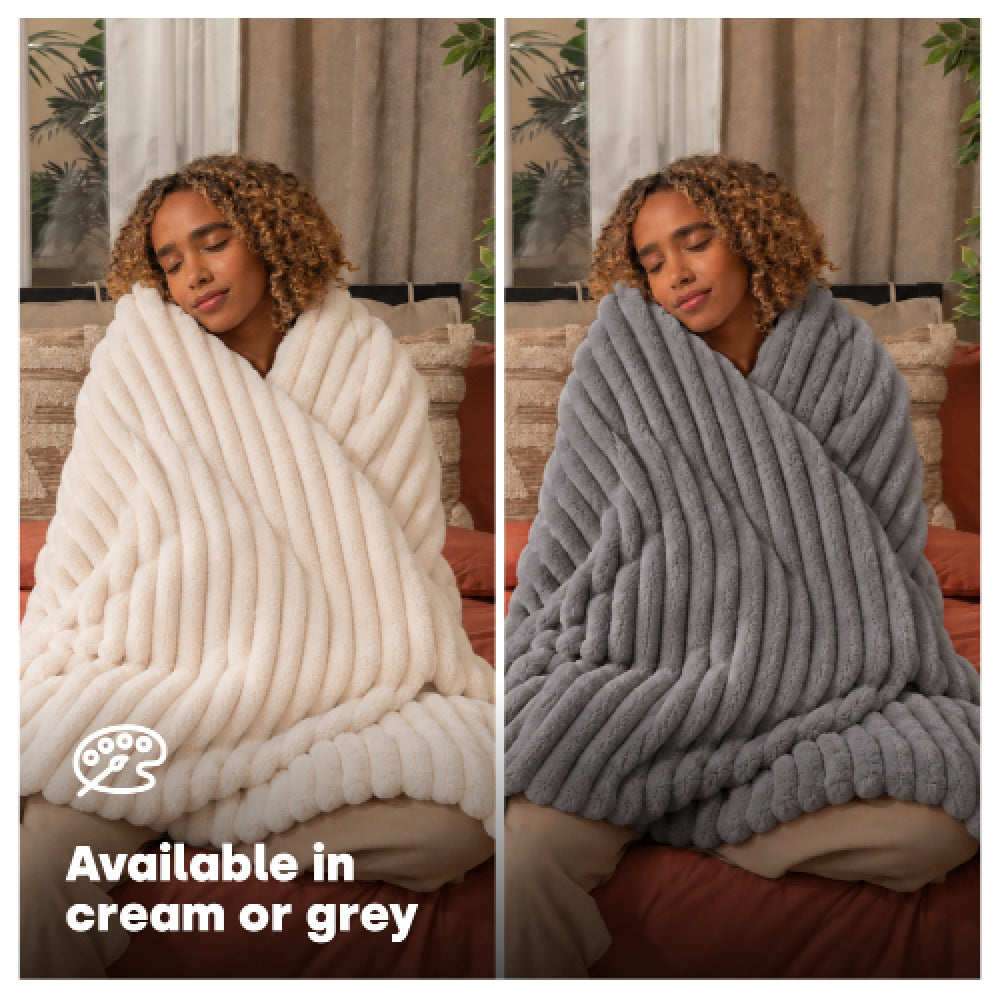Ribbed Faux Fur Electric Heated Throw 10 Heat Settings