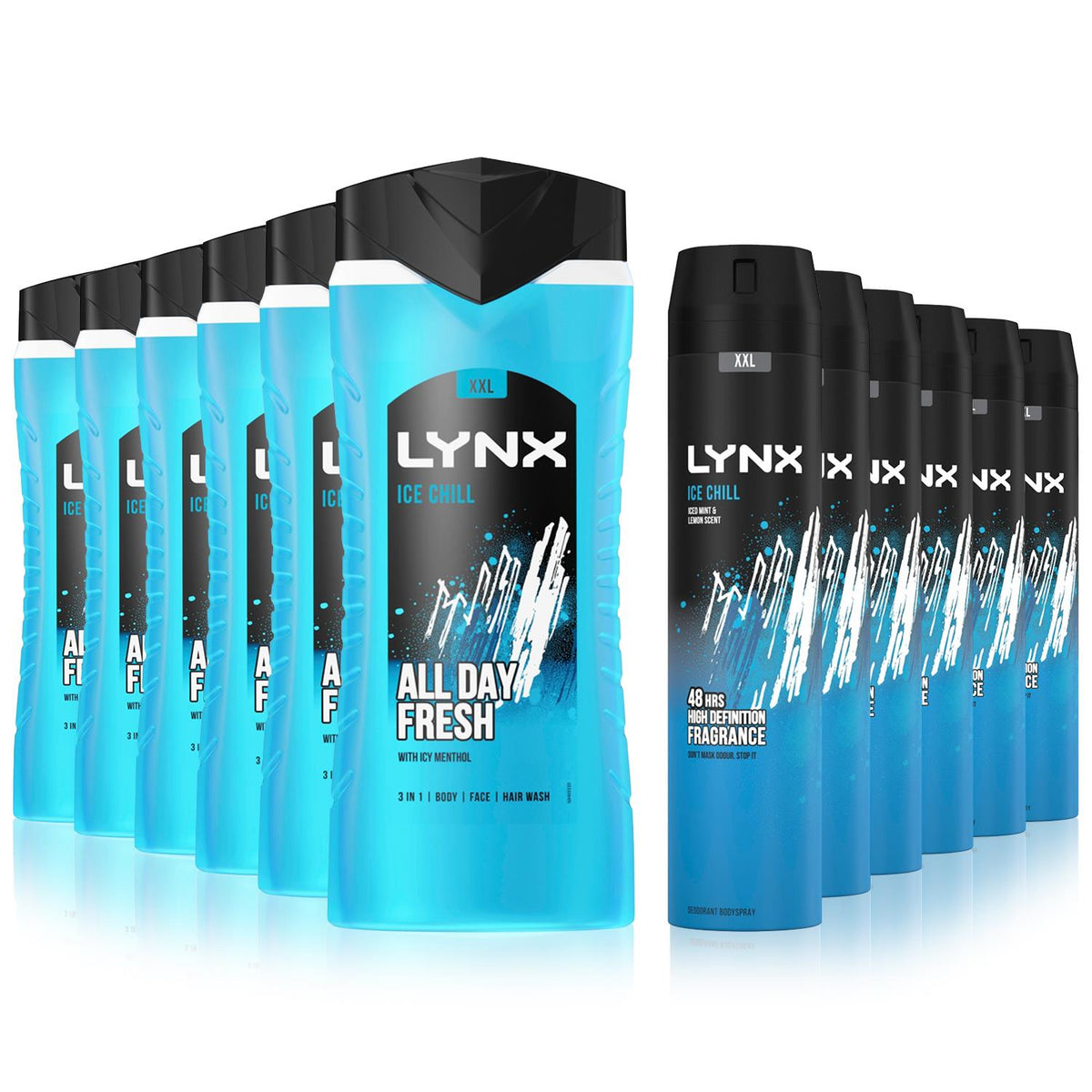 Ice Chill 12h Refreshing Shower Gel 500ml & 48h Fresh Bodyspray 250ml, 6 Pack