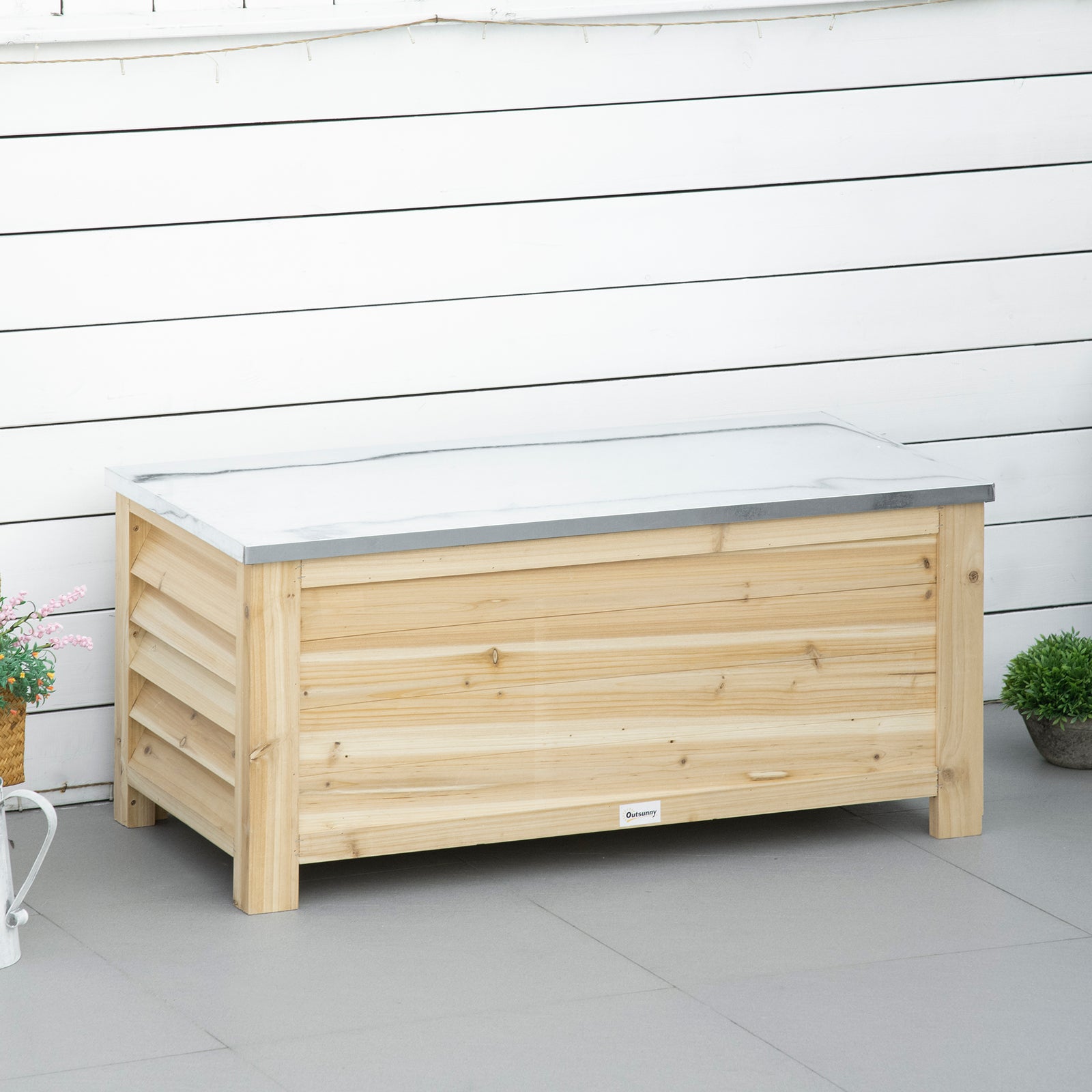 155l Outdoor Storage Box, Wooden Outside Tool Organiser Container