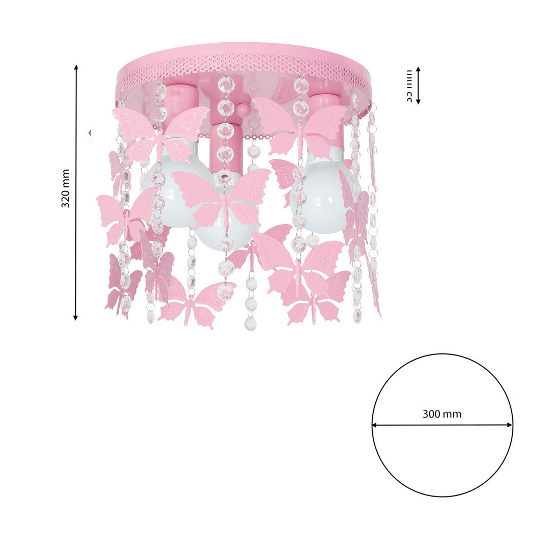 Angelica Baby Pink Ceiling Lamp 3xe27 Hand Made With Delicate Butterflies Suspended By Crystals Boutique Chic Style