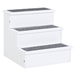 3 Step Wooden Dog Steps Pet Stairs Cat Ladder For Bed With Storage | White