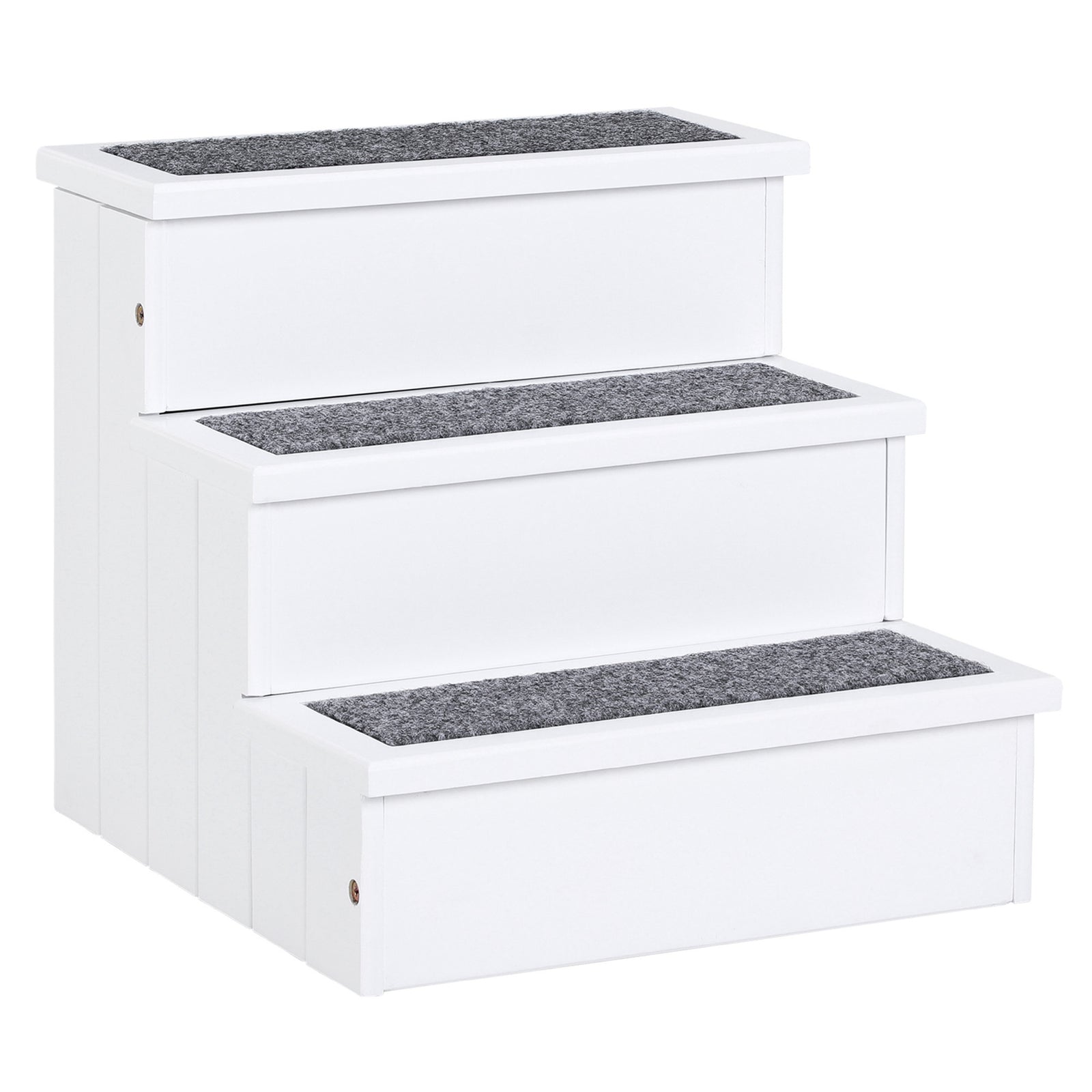 3 Step Wooden Dog Steps Pet Stairs Cat Ladder For Bed With Storage | White
