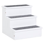 3 Step Wooden Dog Steps Pet Stairs Cat Ladder For Bed With Storage | White