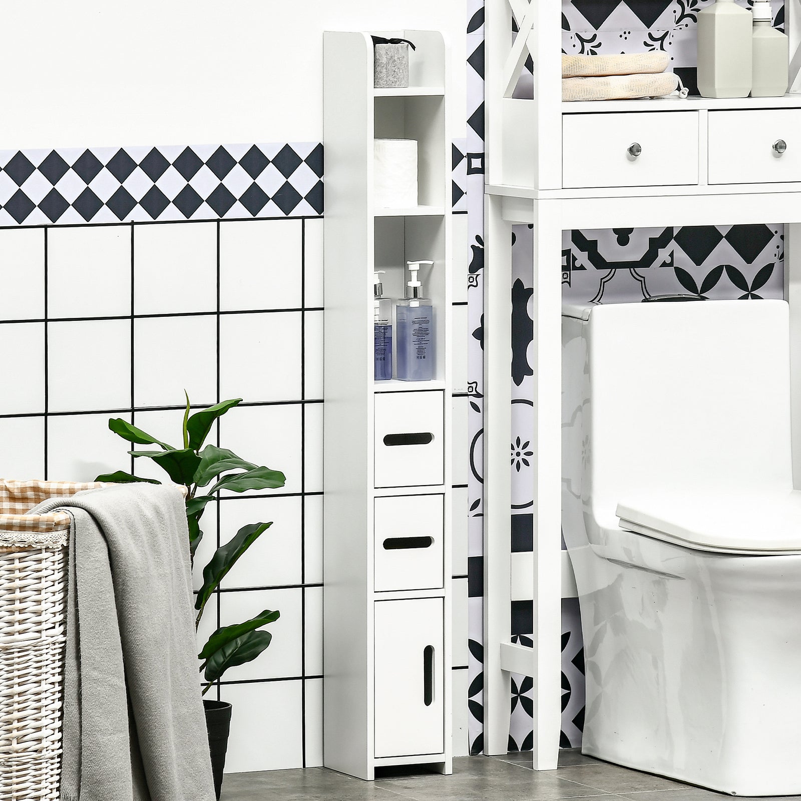 Freestanding Bathroom Cabinet W/ Open Shelves 3 Cupboards | One Size | White