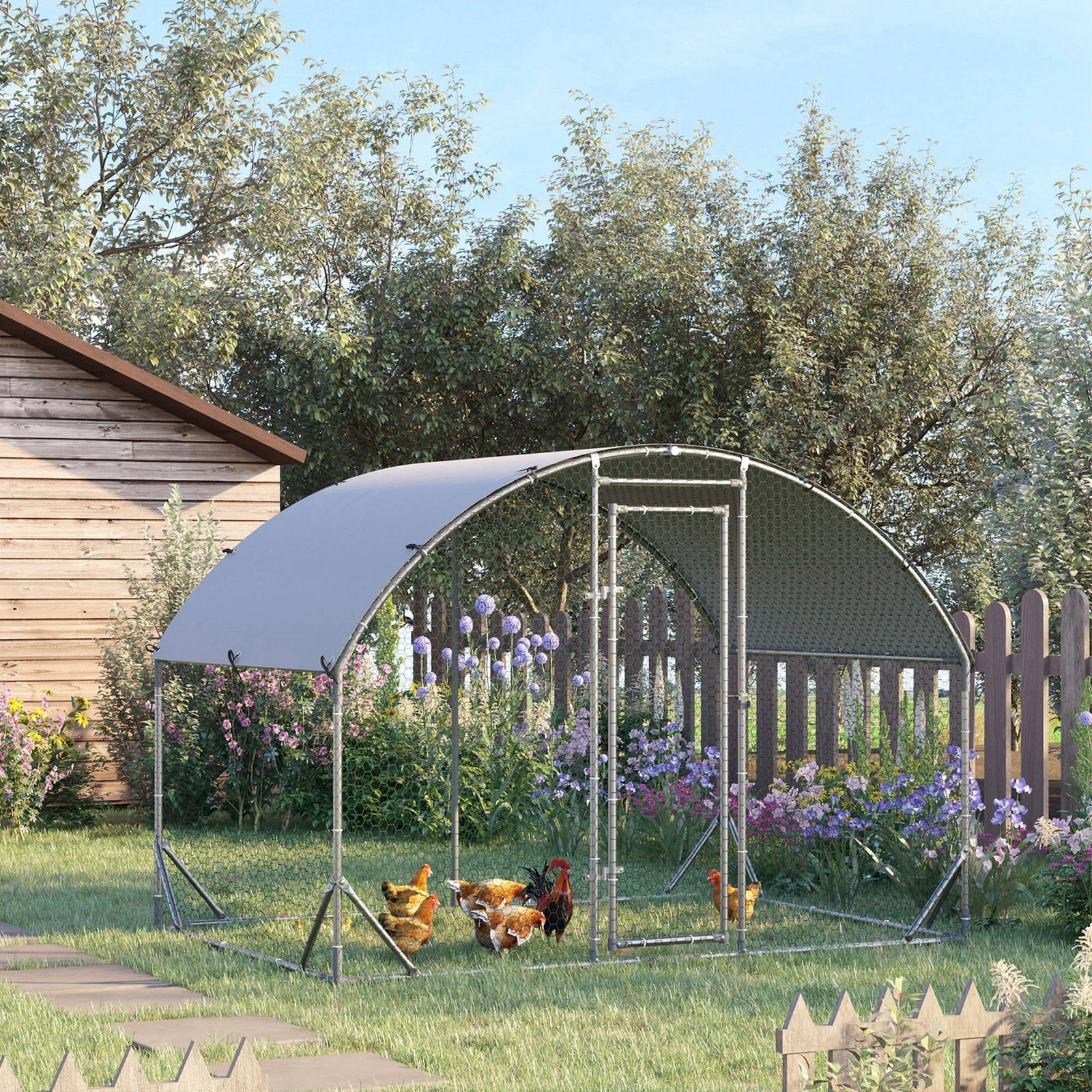 Walk-in Chicken Run Galvanised Chicken Coop W/ Cover | Small | Silver