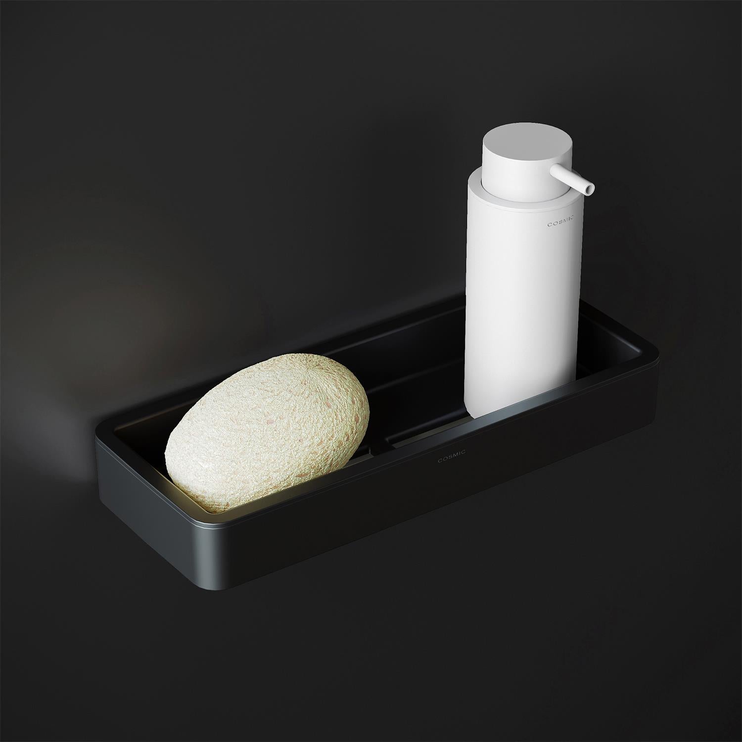 Bathroom Shelf Rectangular, 30 Cm Black Matt Metal & Plastic Wall-mounted