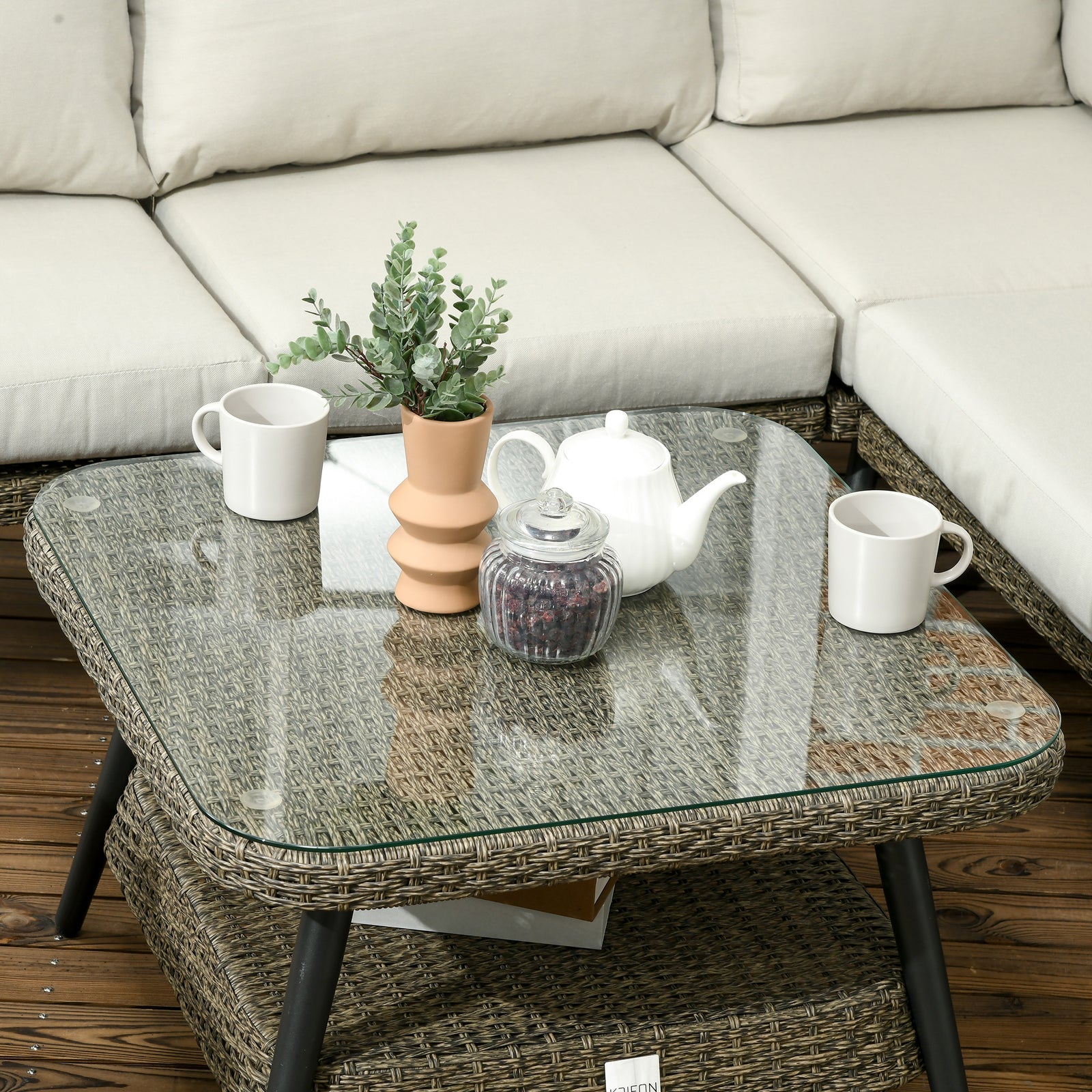 5 Pcs Rattan Corner Sofa W/ Glass Table