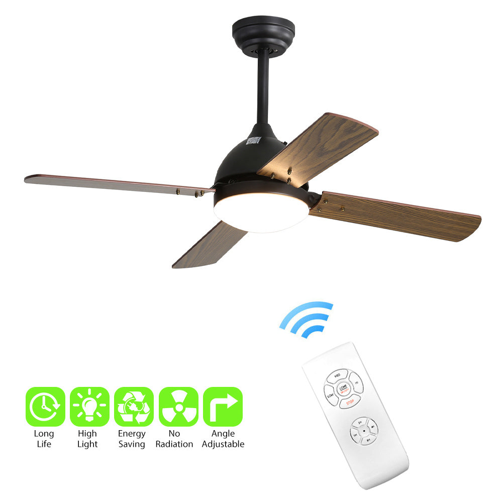 Modern Ceiling Fan Light With Remote, Natural Wood Blades, Led Lighting & Sleep Timer | 4 Blades