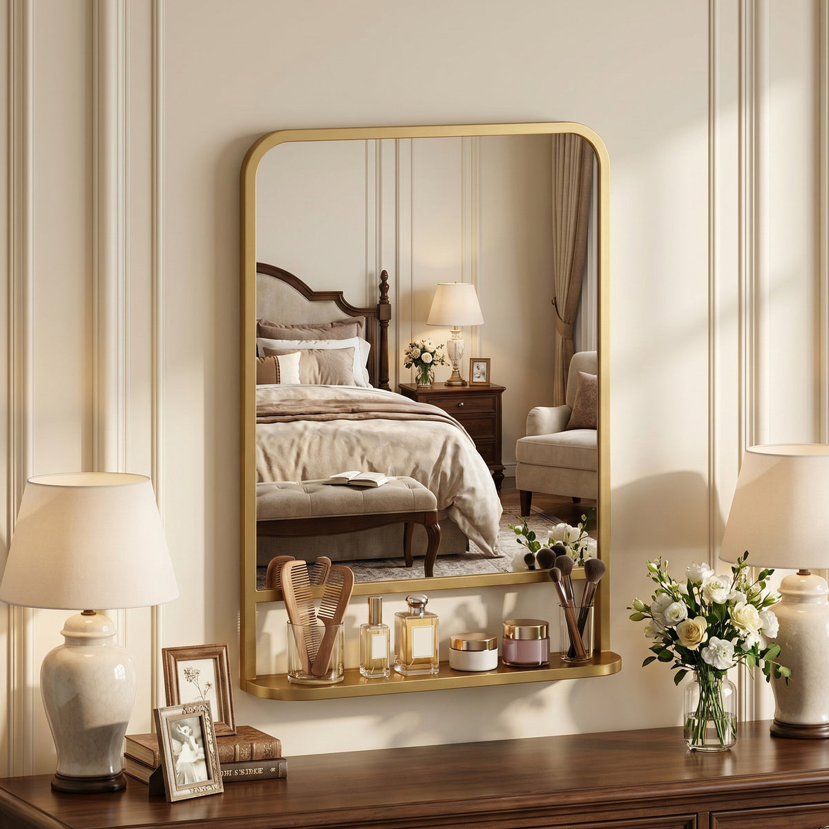 HOMCOM Rectangle Wall Mirror With Shelf 70 X 50 Cm, For Living Room, Bedroom