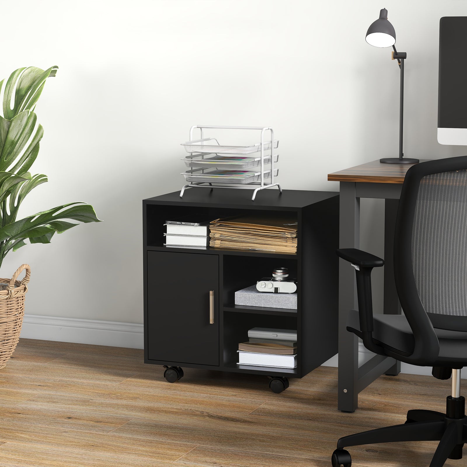 Multi-storage Printer Unit Office Organisation 5 Compartment | One Size | Black
