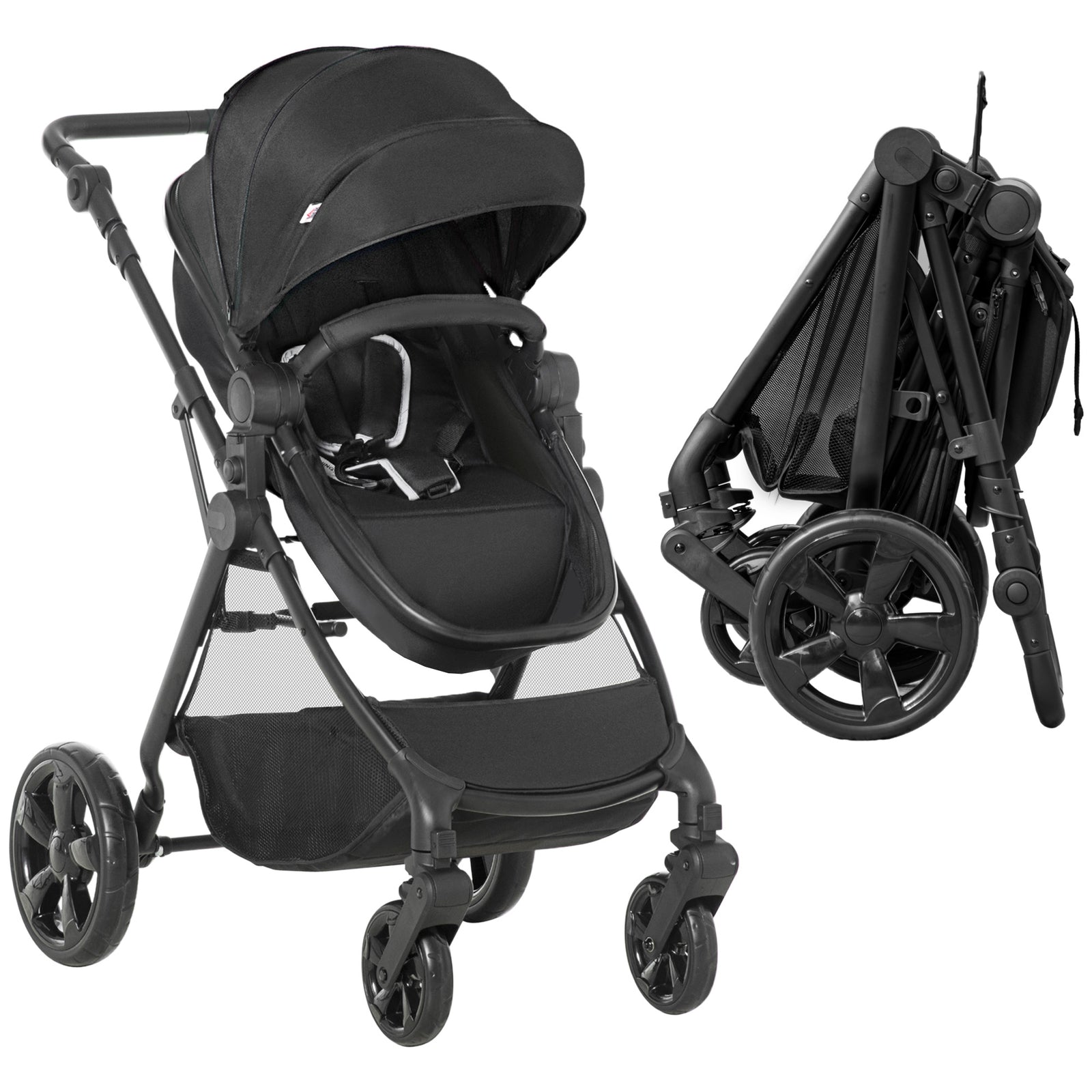 2 In 1 Pushchair Stroller W/ Reversible Seat Single Hand Foldable | Black