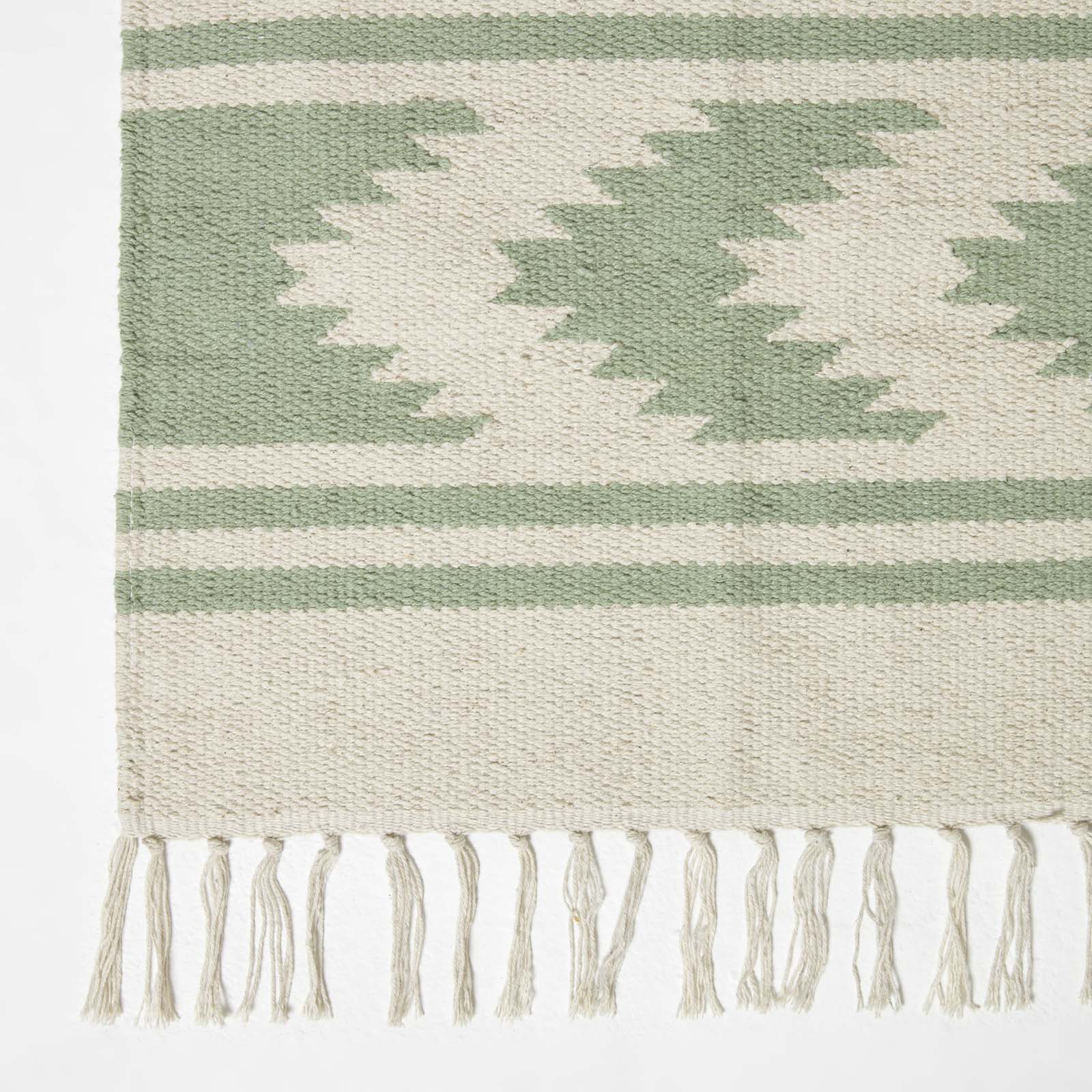 Turin Green & Natural Kilim Cotton Rug | 200cm | Green