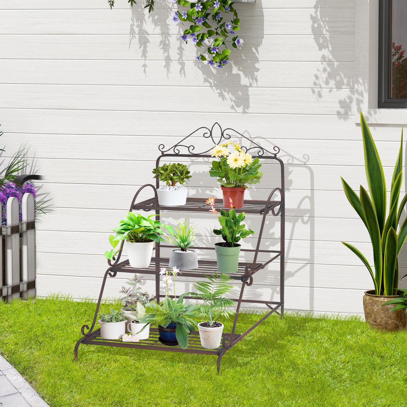 3 Tier Metal Plant Stand, Flower Pot Display Shelf Outdoor