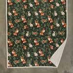 Woodland Wildlife Throw – Forest Animal Flannel & Sherpa, 140x180cm | 140cm x 180cm | Green