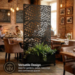 Metal Privacy Screen With Plant Pot - Leaf | Black