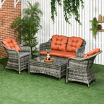 4 Pieces Pe Rattan Wicker Sofa Set Outdoor Conservatory | Orange