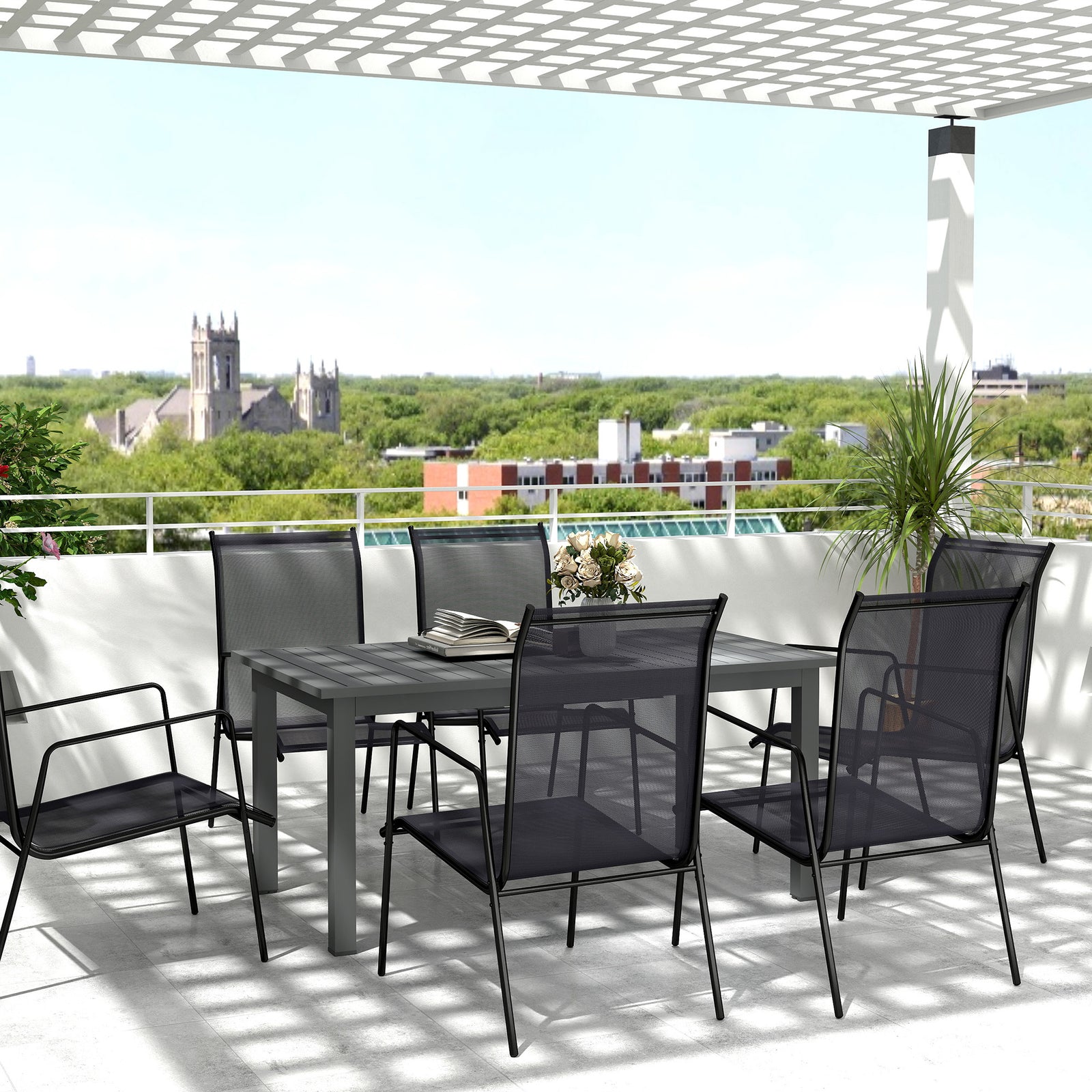 Extending Aluminium Table, Slatted Top, Grey