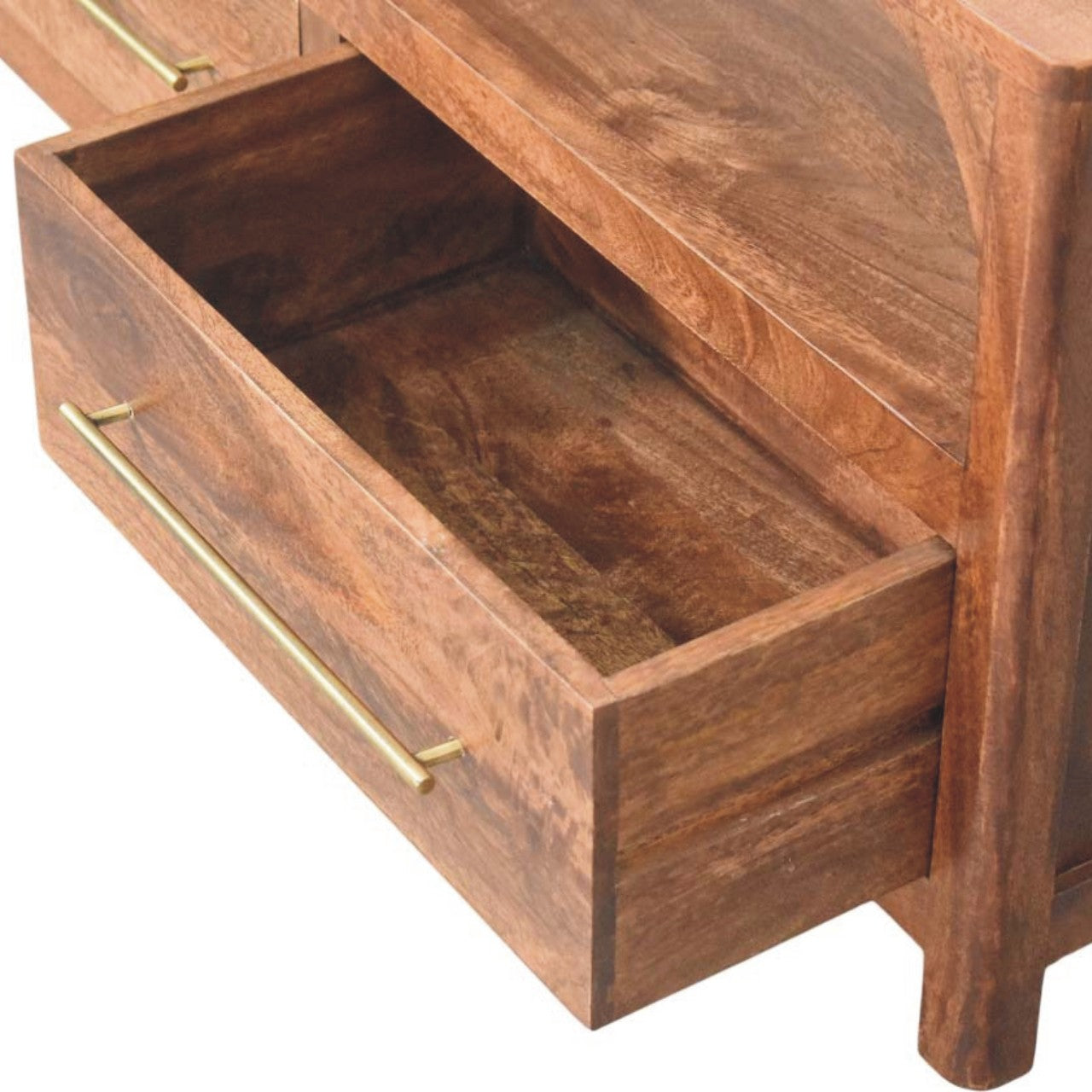 Arc-line Media Console,2 Drawers, 1 Open Shelf, Brown