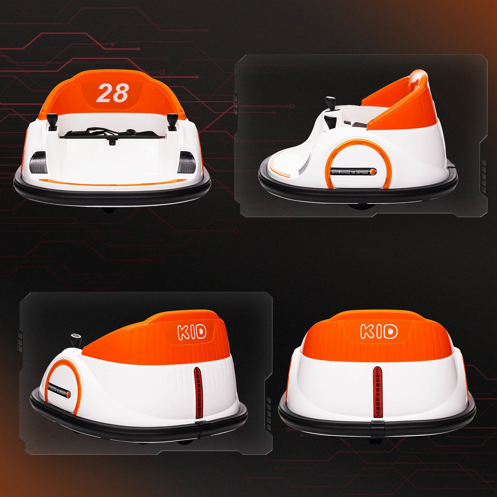 360° Rotation 12v Kids Bumper Car W/ Remote Control | Orange