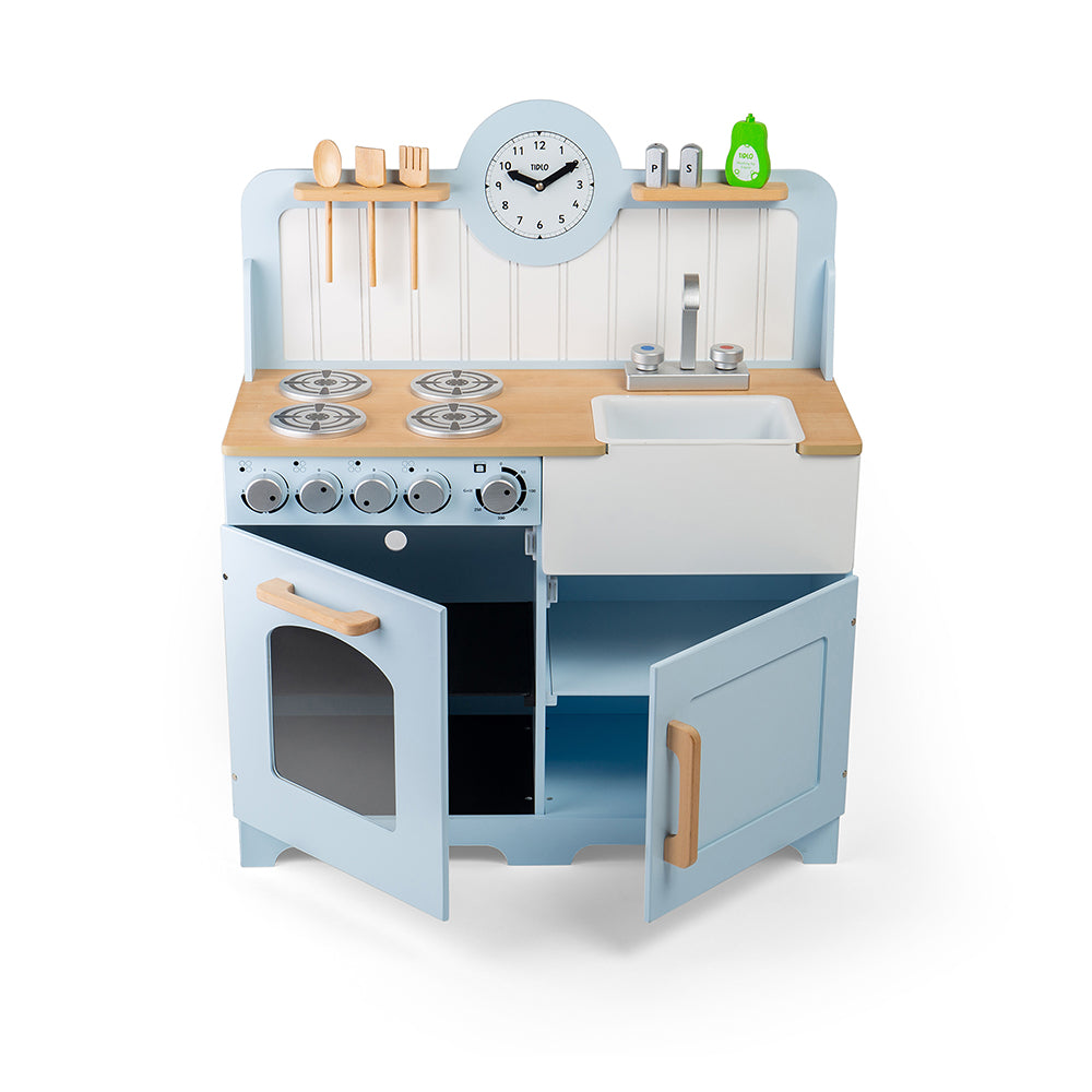 Blue Wooden Country Play Kitchen With Realistic Features