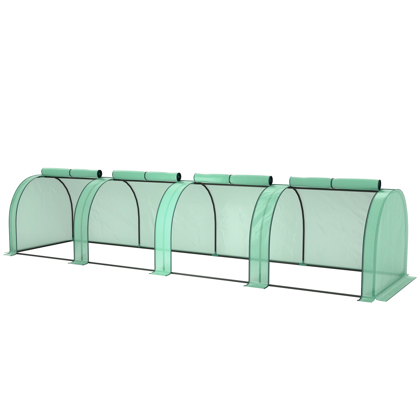 Tunnel Greenhouse Steel Frame For Garden W/ Zipper Doors | Green