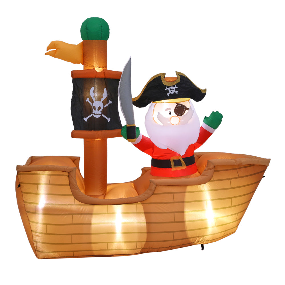 1.8m H Inflatable Pirate Santa On Ship – Outdoor Christmas Decoration With Led Lights & Installation Kit