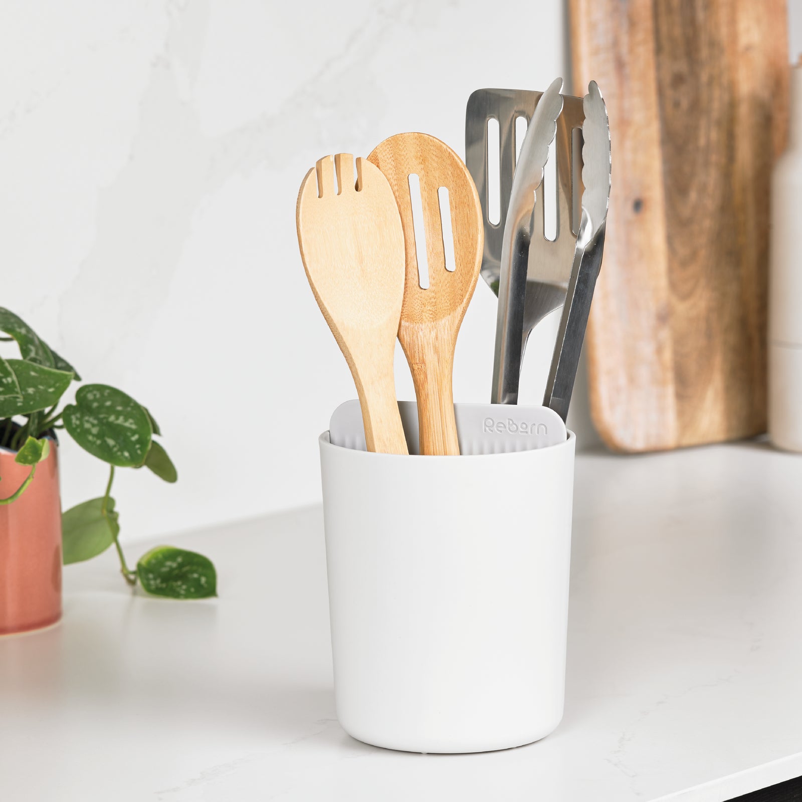 Recycled Utensil Holder - Stone Kitchen Organiser - Two Sections, Organised and Tidy - Made in UK