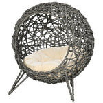 Wicker Cat House, Ball-shaped Rattan Raised Cat Bed | Gray