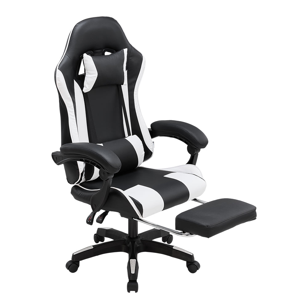 Rgonomic Gaming Chair With Adjustable Height & Backrest Office Computer Chair With Footrest And Pillow | Black & White