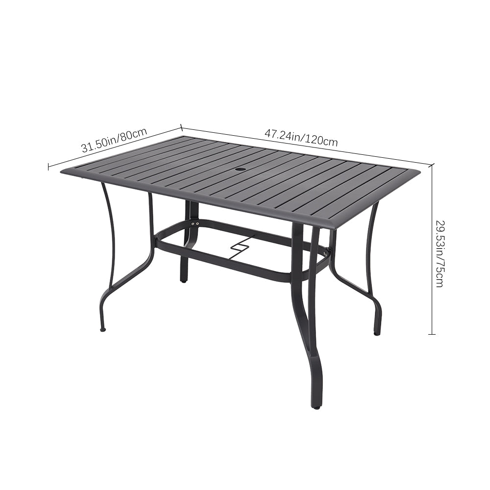 5 Pcs Garden Dining Set Metal Slatted Coffee Table With Rattan Chairs | Medium | Black