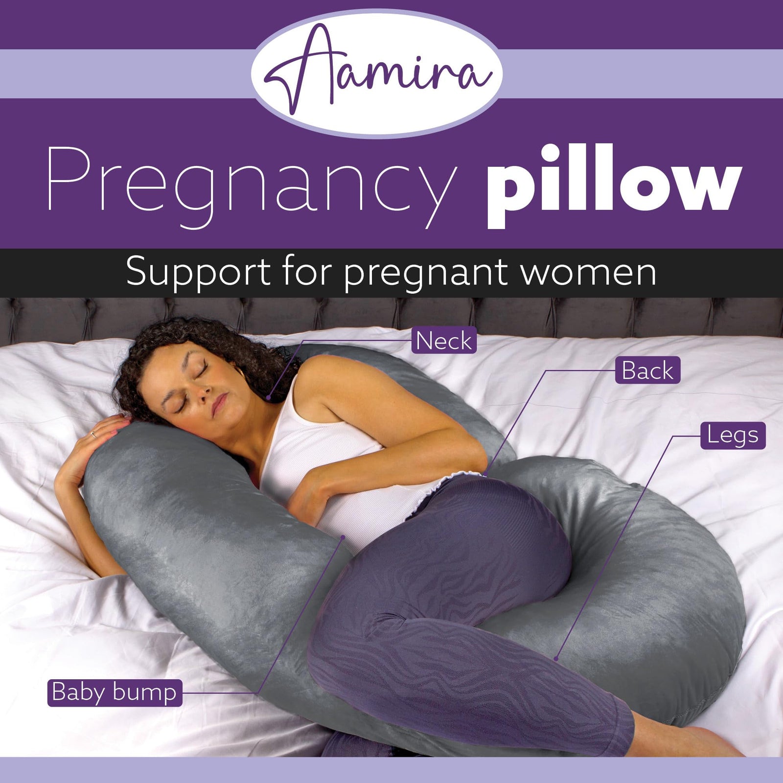 C Shaped Pregnancy Pillow, 140x65x20cm Shredded Memory Foam Full Body Maternity Cushion For Sleeping | C Shape | Dark Grey