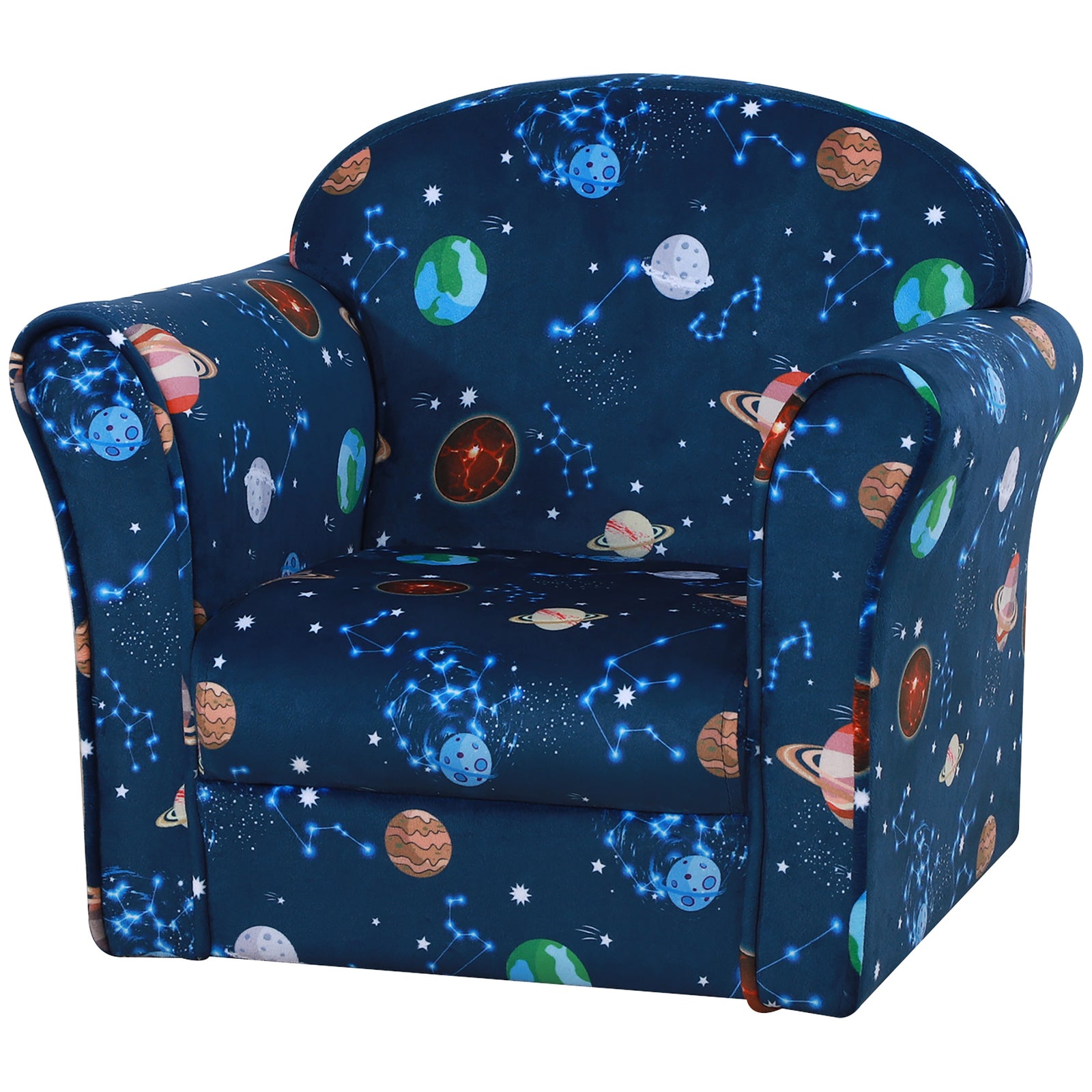 Kids Mini Armchair, Planet-themed Chair W/ Wooden Frame, Non-slip Feet