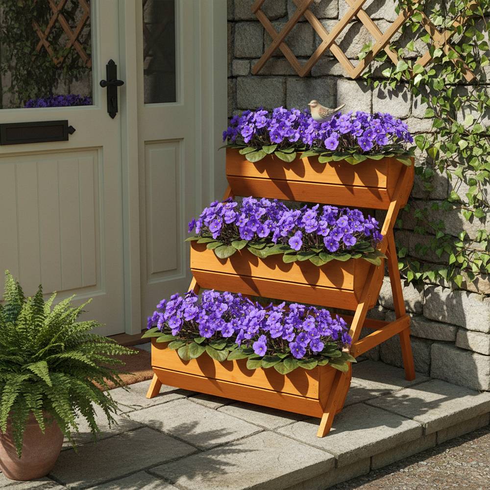 3-tier Wooden Planter Box With Drainage Holes | Orange