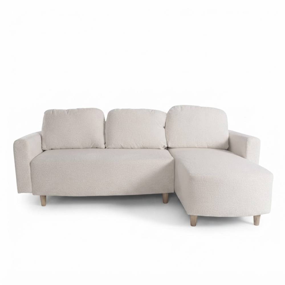 L-shaped Sofa And Chaise Lounge Set With Wooden Legs | White