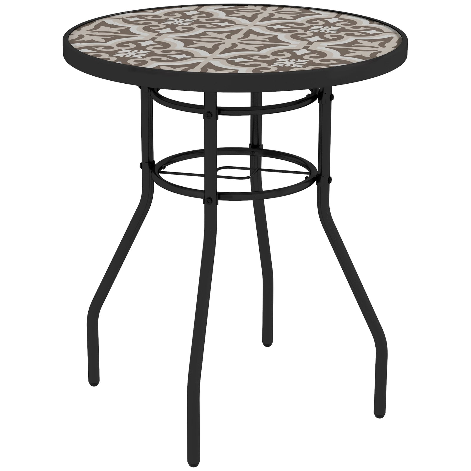 Garden Table W/ Tempered Glass Top, Steel Frame | Tan