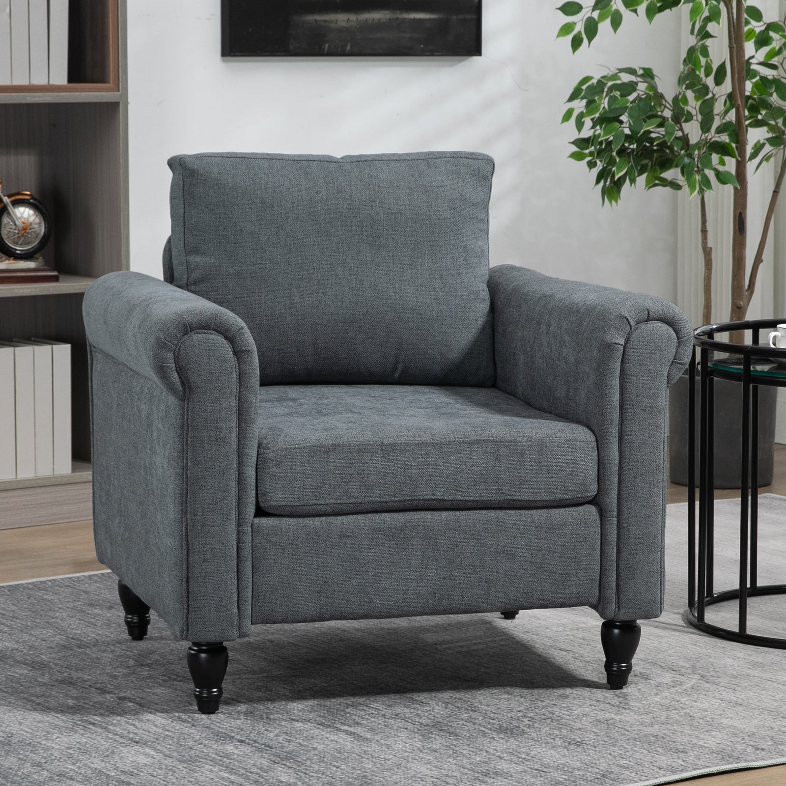 Vintage Armchair Fabric Accent Chair With Wood Legs | One Size | Gray