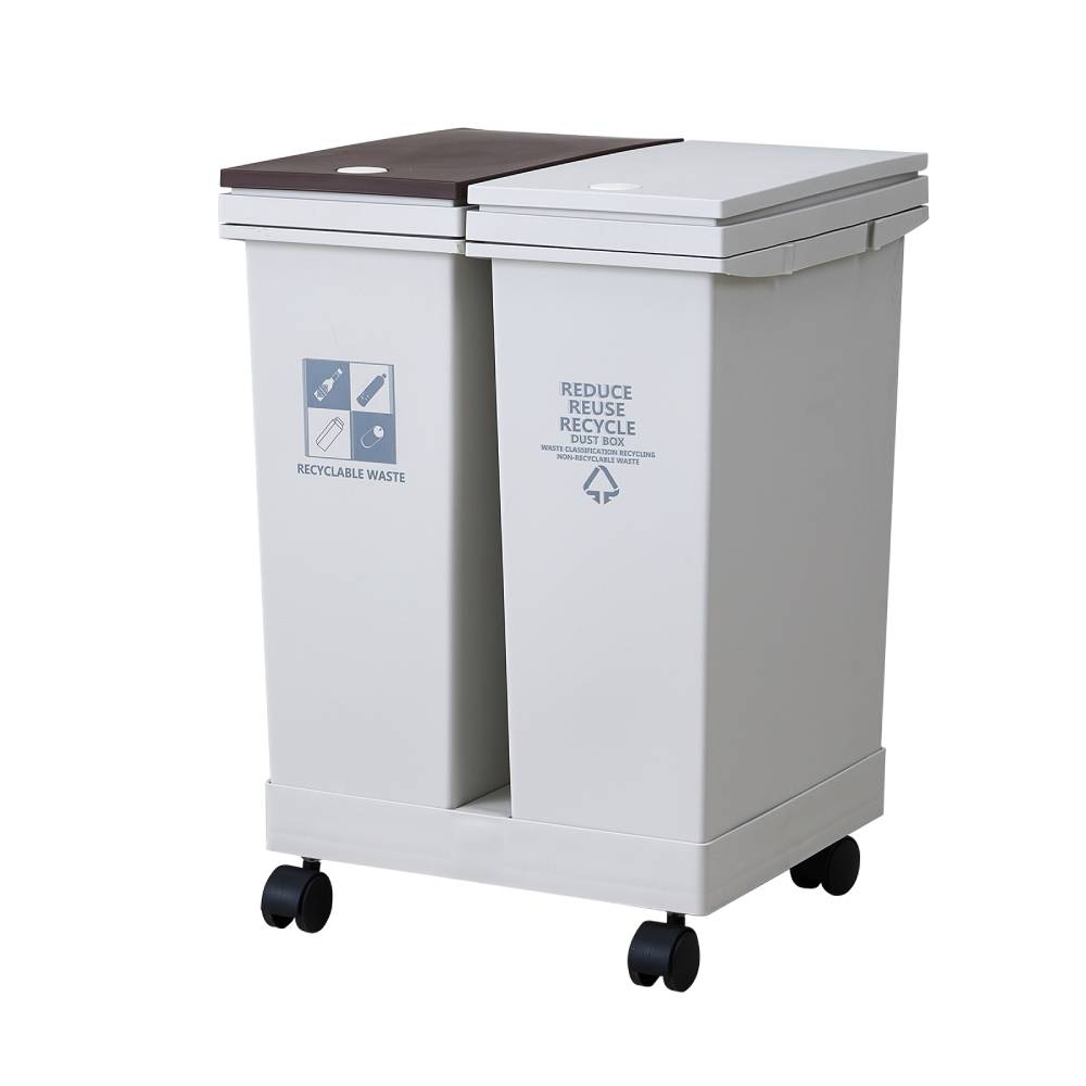 24l/40l Dual Compartment Trash Can With Lids And Wheels – Dry And Wet Waste Separation | Large