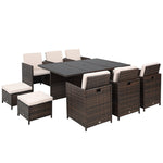 11 Pieces Rattan Dining Set Cushion Footrest Garden Wicker | Brown