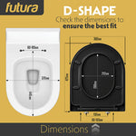 Toilet Seat Soft Close D Shape, Premium Thermoplastic, Quick Release, Top & Bottom Fixings | Black