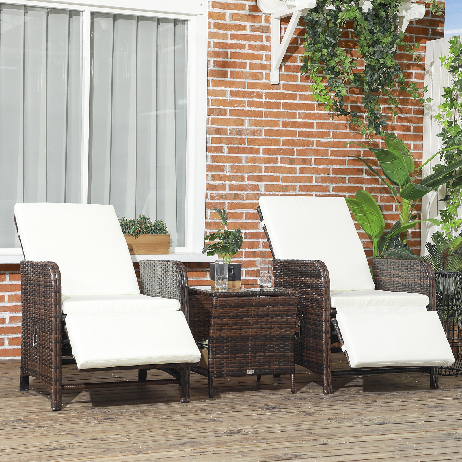 3 Pieces Rattan Bistro Set W/ Adjustable Backrest | Brown