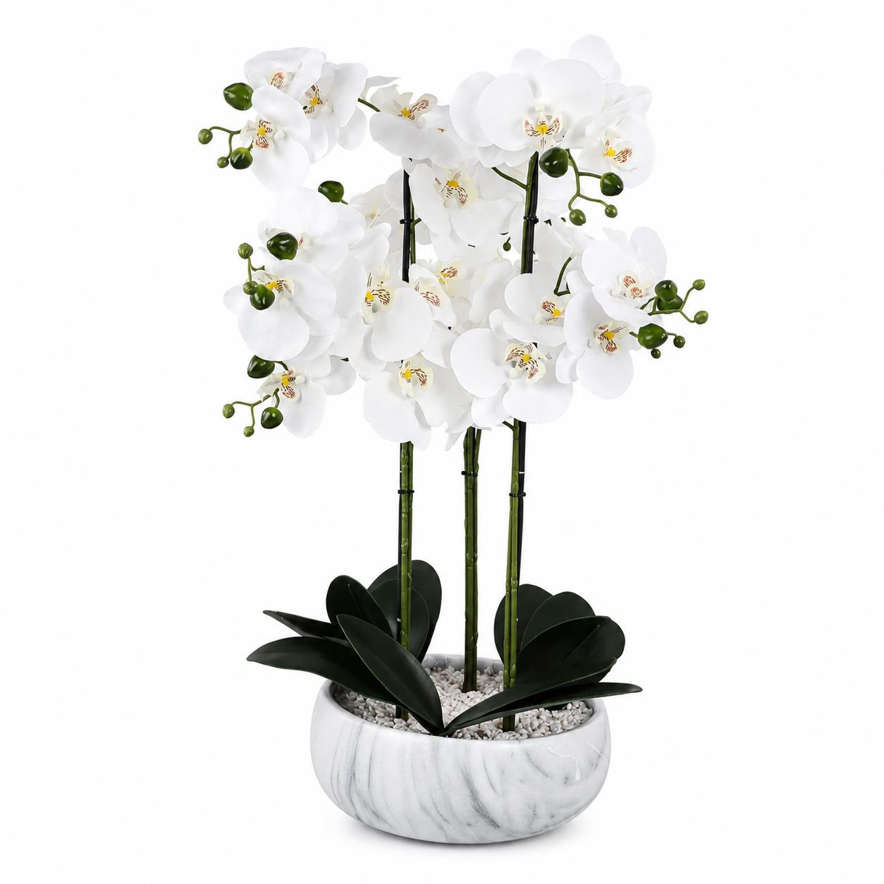 60cm Orchid Artificial White Marble Effect Ceramic Planter