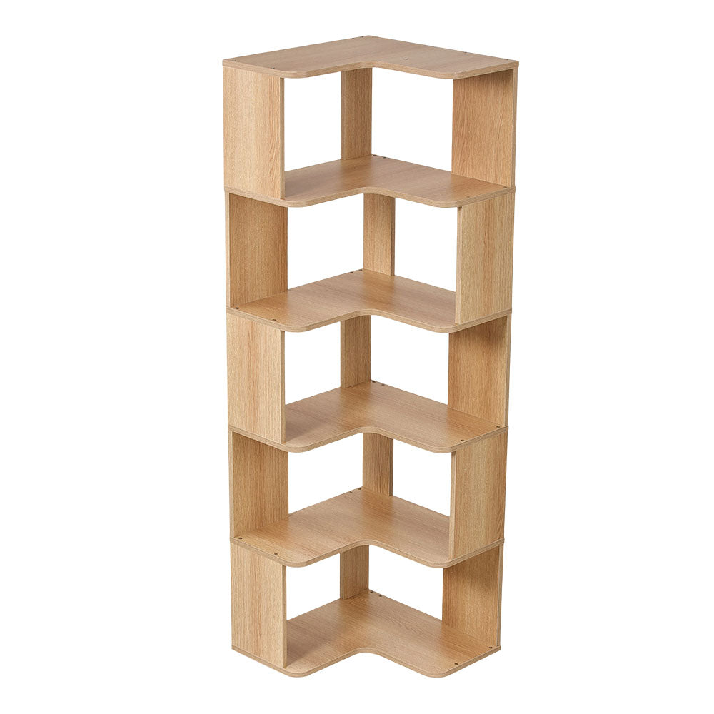 5-tier/6-tier Wooden L-shaped Corner Storage Shelf | Small Double | Natural